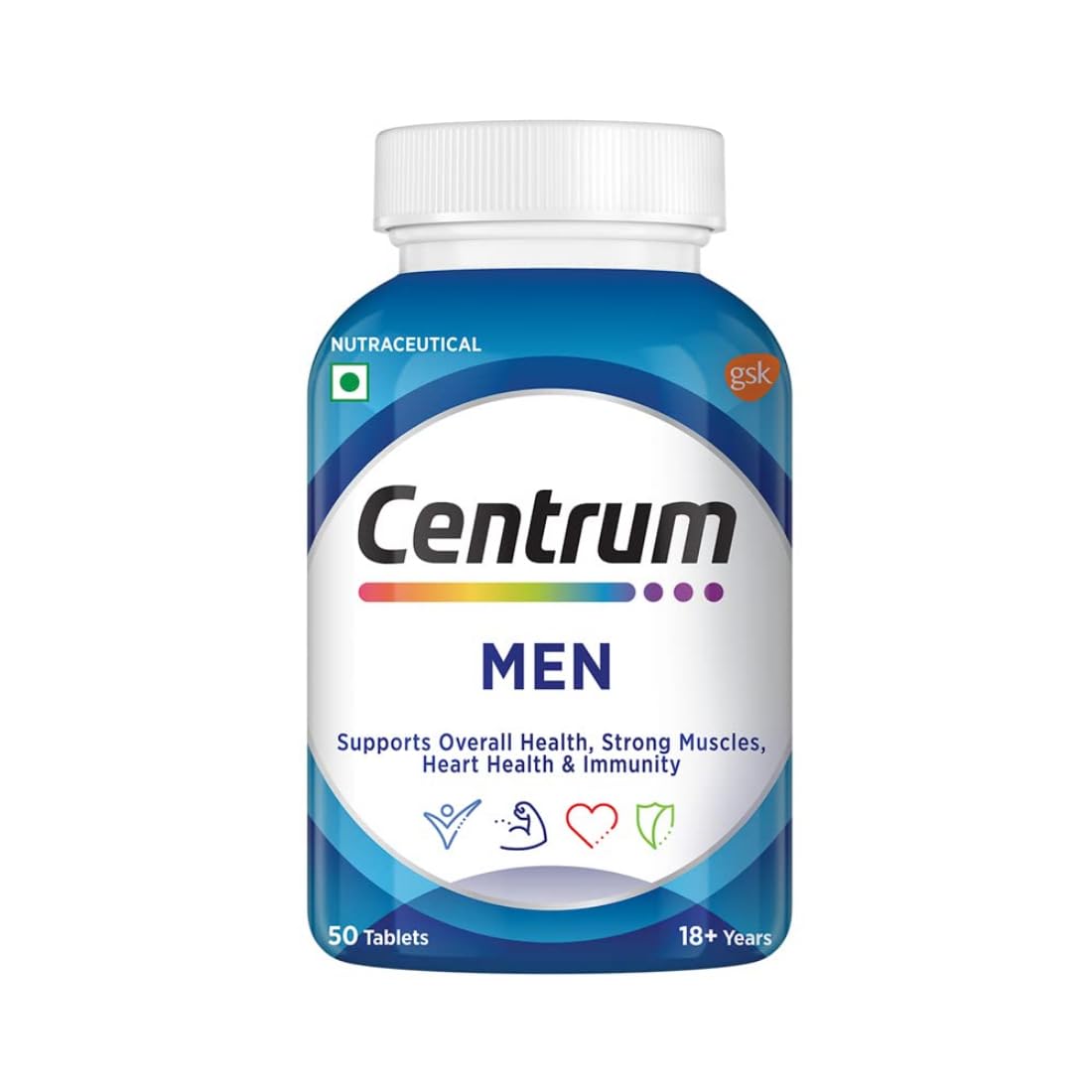 Centrum Men Multivitamin Tablets with Grape seed extract and other Vital Nutrients for Overall Health (Pack of 50)