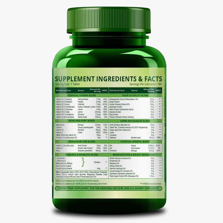 Himalayan Organics Multivitamin with 60 Ingredients & Probiotics - 180 Tabs